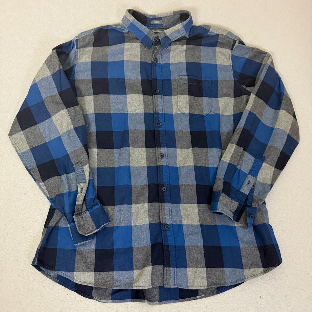 Eddie Bauer Classic Fit Plaid Button Down Shirt Men’s 2XL Blue Cotton